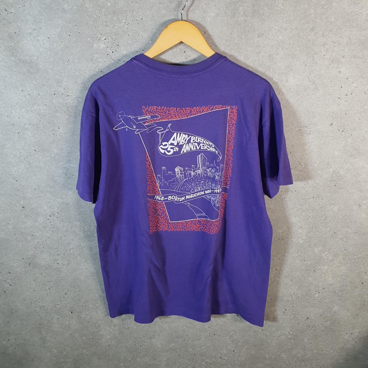 Vintage Hanes 1993 Boston Marathon AmbyBurfoots USA Single Stitch T Shirt Men’s Large Purple