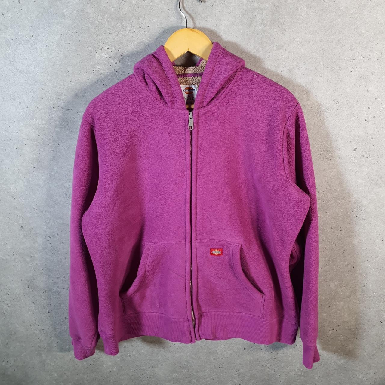 Vintage Dickies Full Zip Fleece Hoodie Womens Large Purple Spellout Logo Winter
