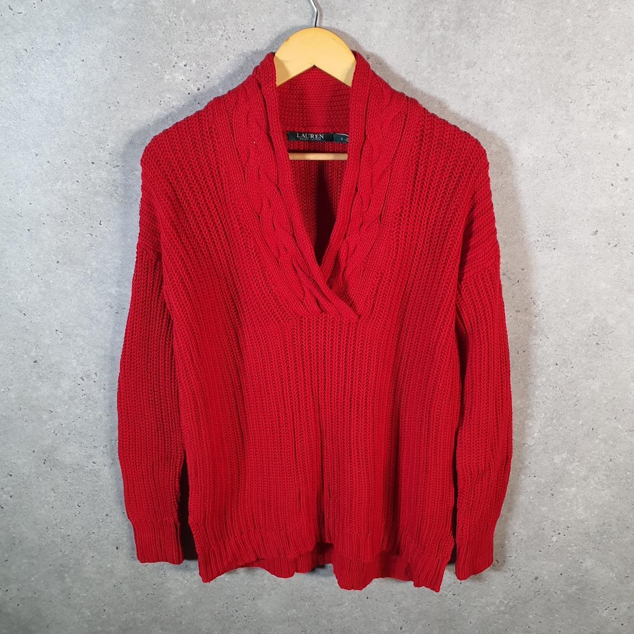 Vintage Ralph Lauren Polo Knit Sweater Womens Small Red Cotton Pullover