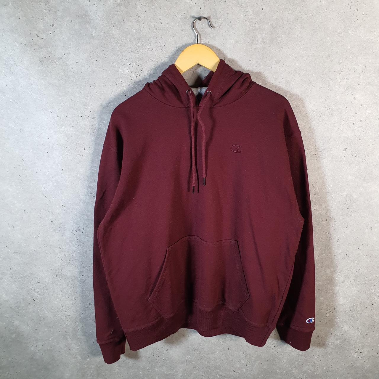 Vintage Champion Hoodie Men’s Large Burgundy USA Pullover Spellout Logo