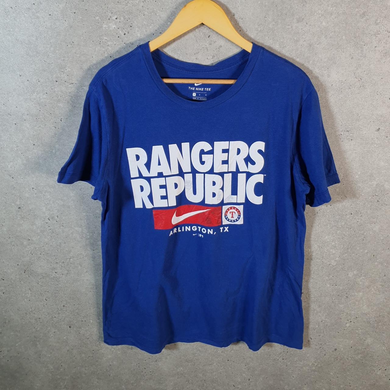 Vintage Nike Rangers Arlington Texas MLB T Shirt Mens Medium Blue Logo Swoosh Athletic