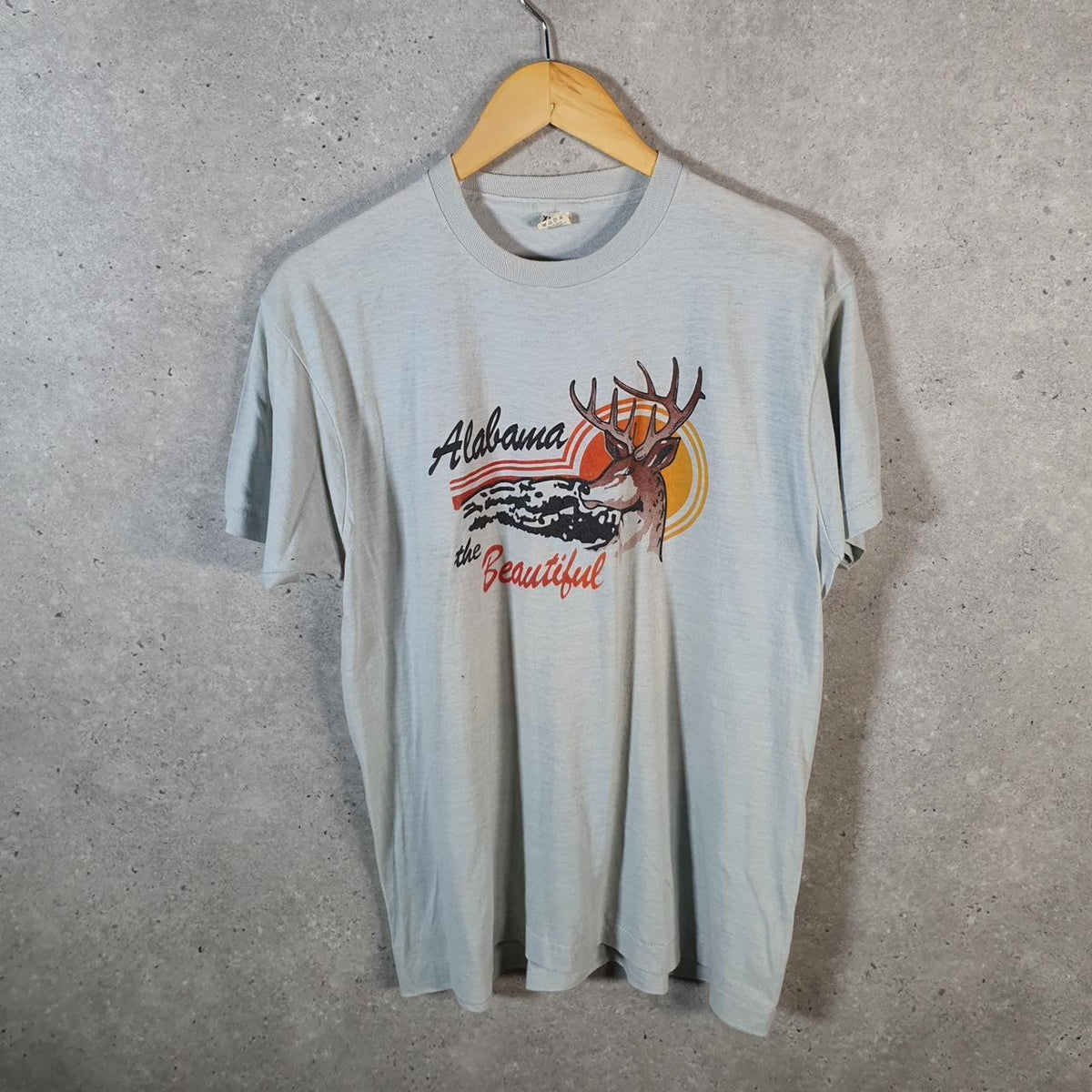 Vintage Screen Stars Alabama Reindeer Sunset 90s USA Single Stitch T Shirt Men’s XL Grey Big Fish Vintage