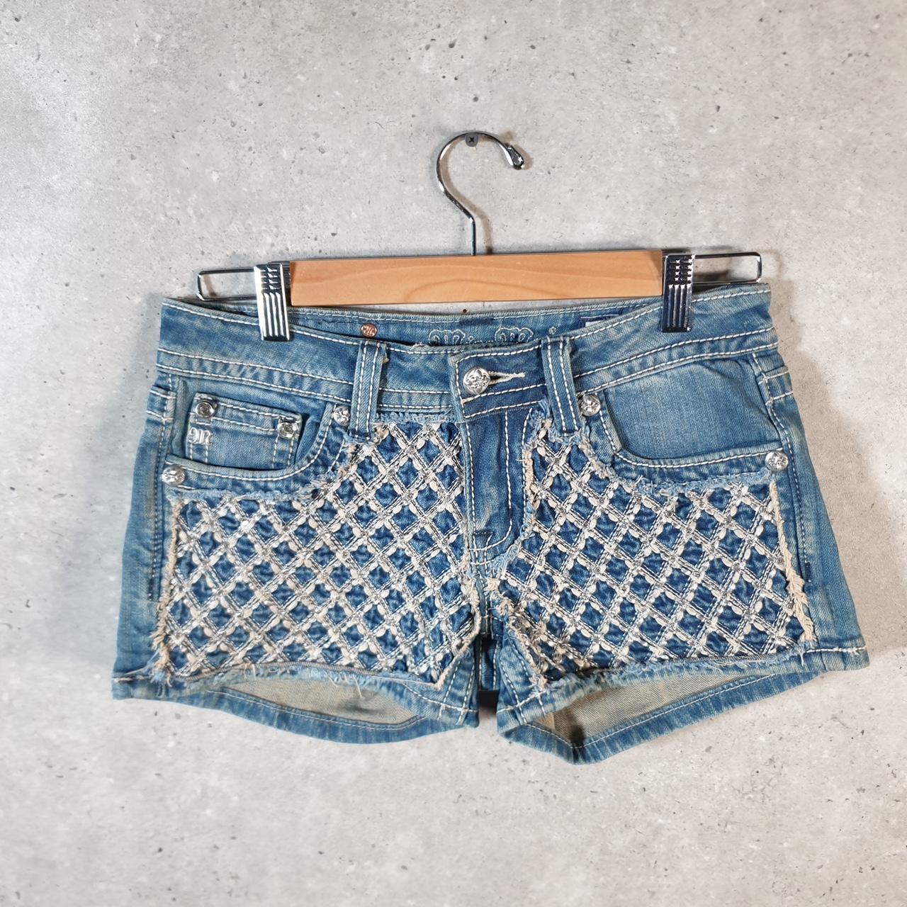 Vintage Miss Me Baggy Y2K Hip Hop Jeans Shorts Jorts Womens W27 Blue Denim Low Rise