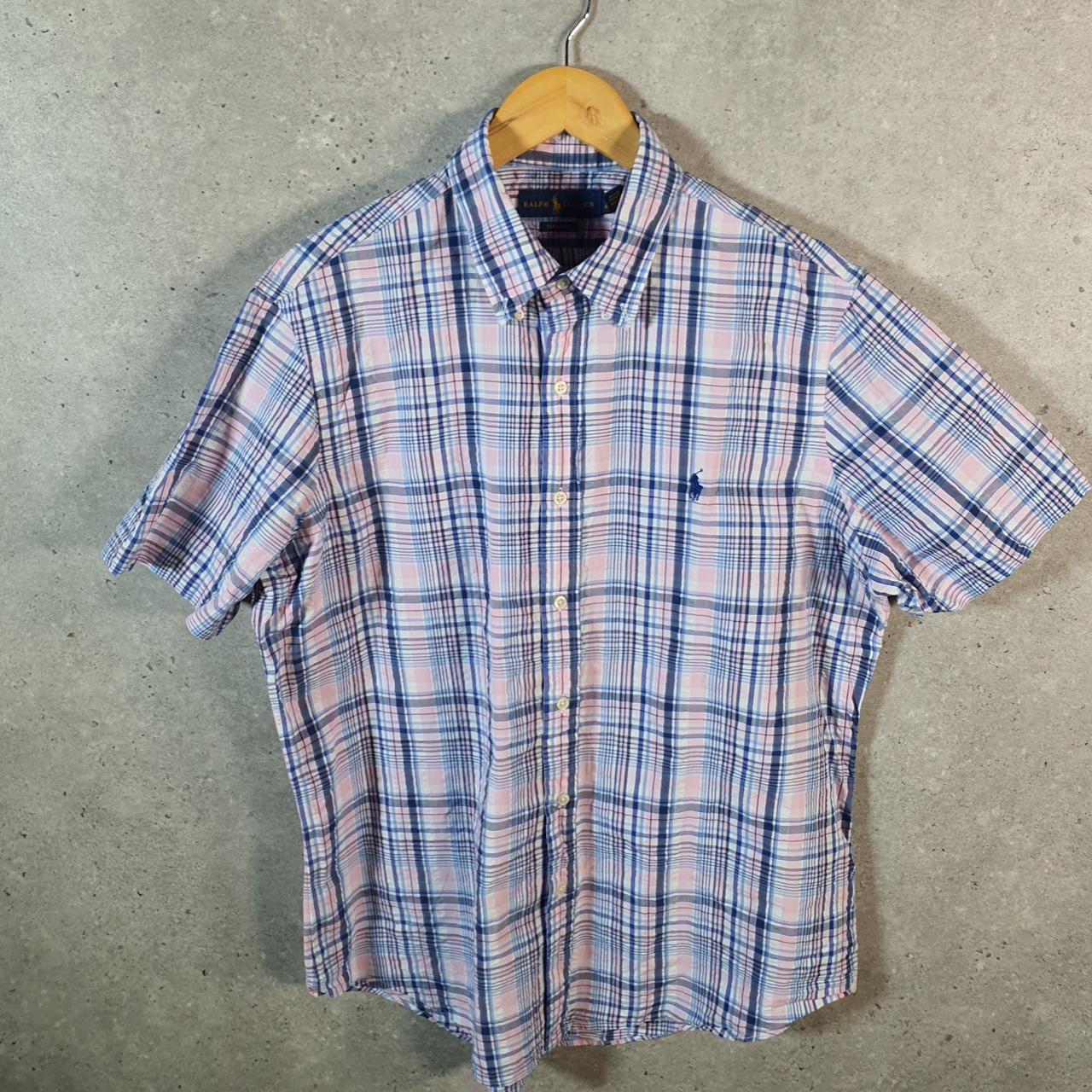 Vintage Ralph Lauren Button Down Shirt Men’s Large Blue Checkered Classic Cotton Pony Casual Big Fish Vintage