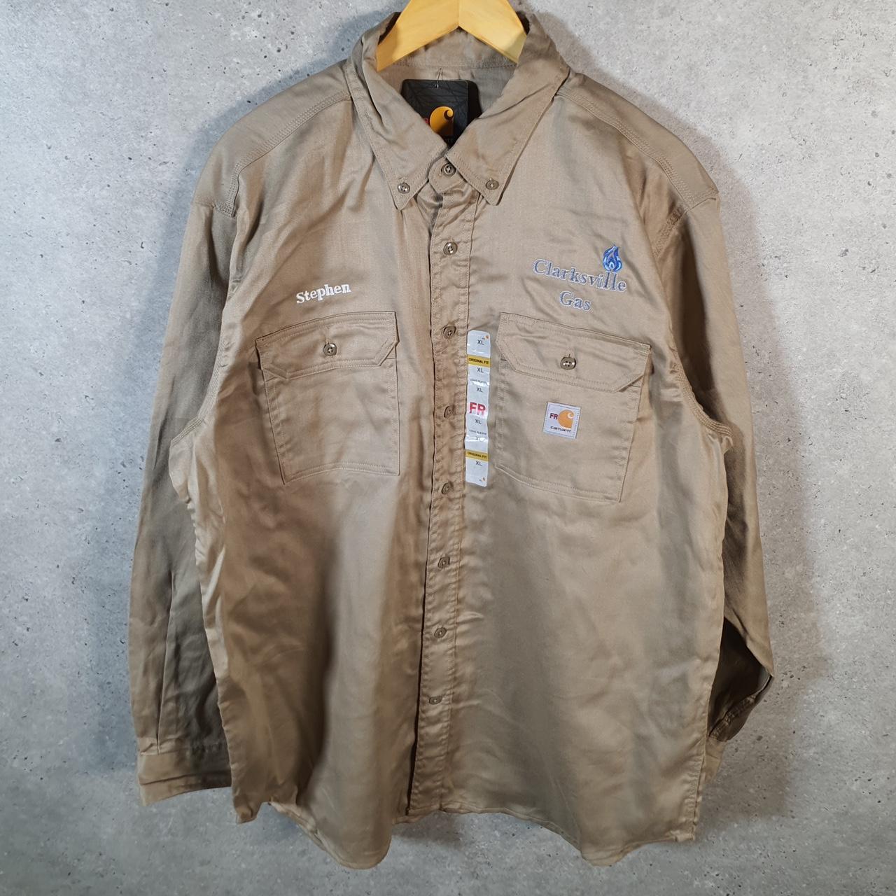 Vintage Carhartt FR Shirt Button Down Mens XL Brown Long Sleeve Utility Relaxed Fit