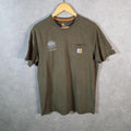 Vintage Carhartt Pocket T Shirt Men’s Medium Khaki Green Workwear Chore Utility Relaxed Fit C9269