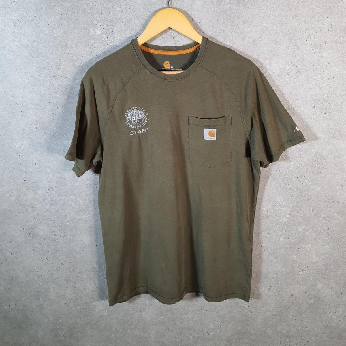 Vintage Carhartt Pocket T Shirt Men’s Medium Khaki Green Workwear Chore Utility Relaxed Fit C9269