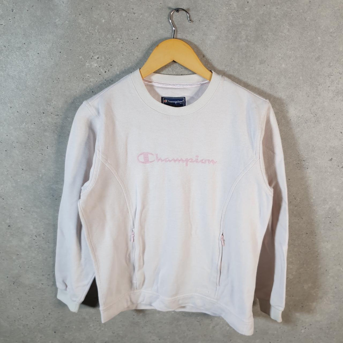 Vintage Champion Sweatshirt Womens XS Pink Spellout Pullover