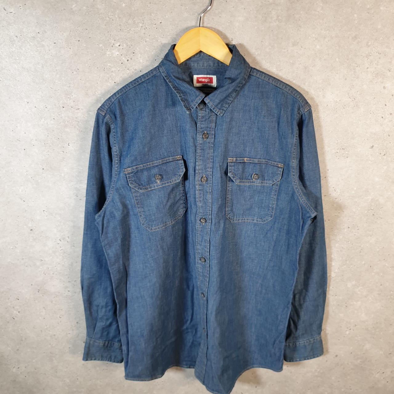 Vintage Wrangler Denim Jean Trucker Shirt Mens Medium Blue Button