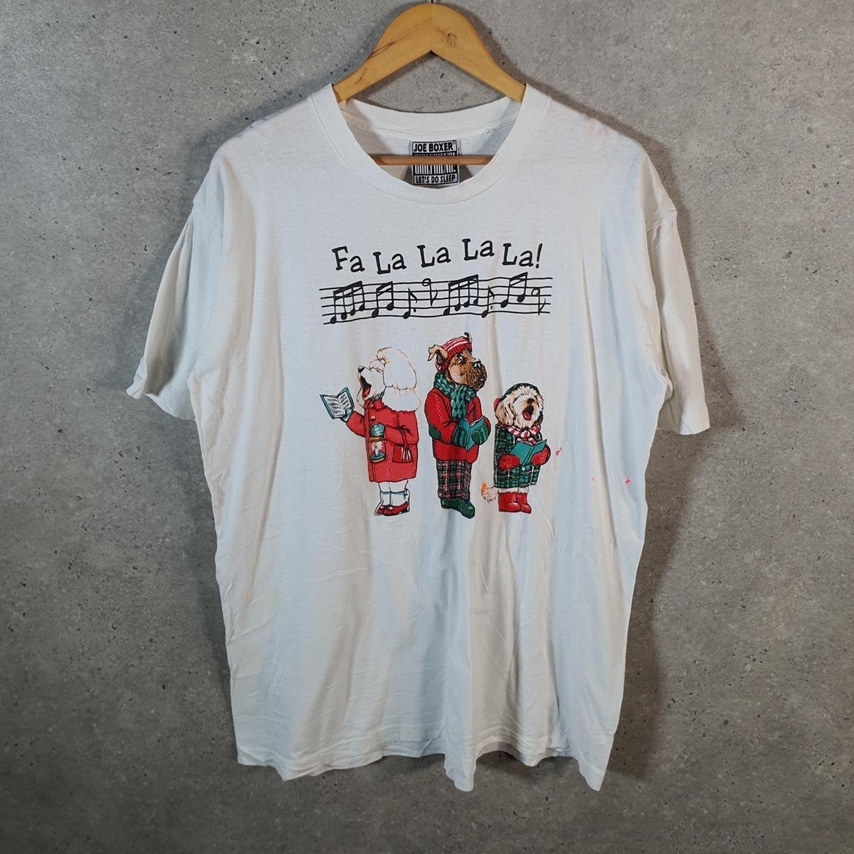 Vintage Joe Boxer Girlfriend Dog Singing 90s USA Single Stitch T Shirt Men’s Large White
