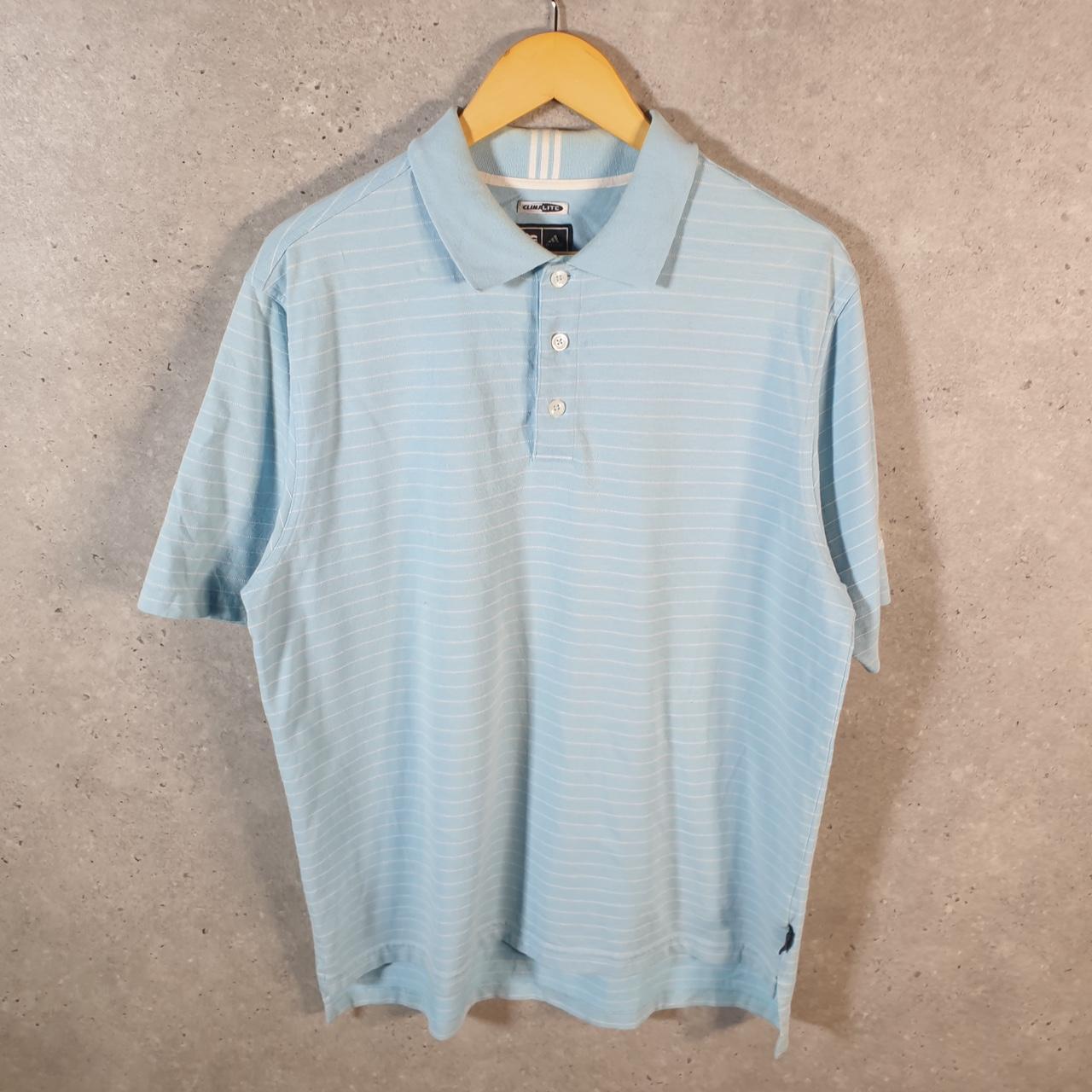 Vintage Adidas Climalite Polo Shirt Men’s Medium Striped Blue Three Stripes Athletic