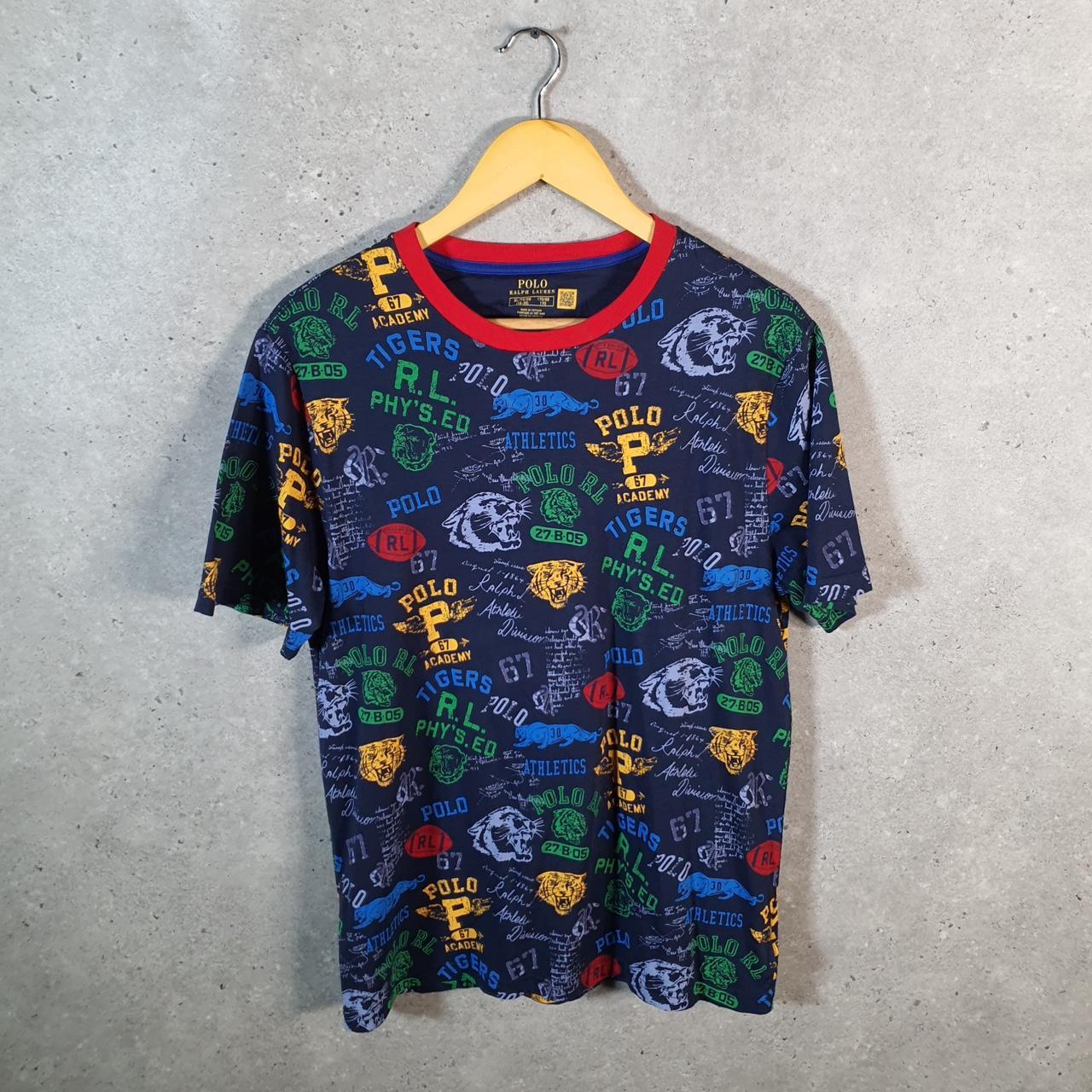 Vintage Ralph Lauren Polo Retro T Shirt Youth XL AOP Blue Classic Fit Pony