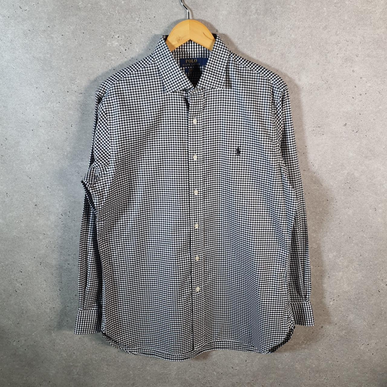 Vintage Ralph Lauren Button Down Shirt Men’s Medium Grey Checkered Slim Fit Pony Casual C8490
