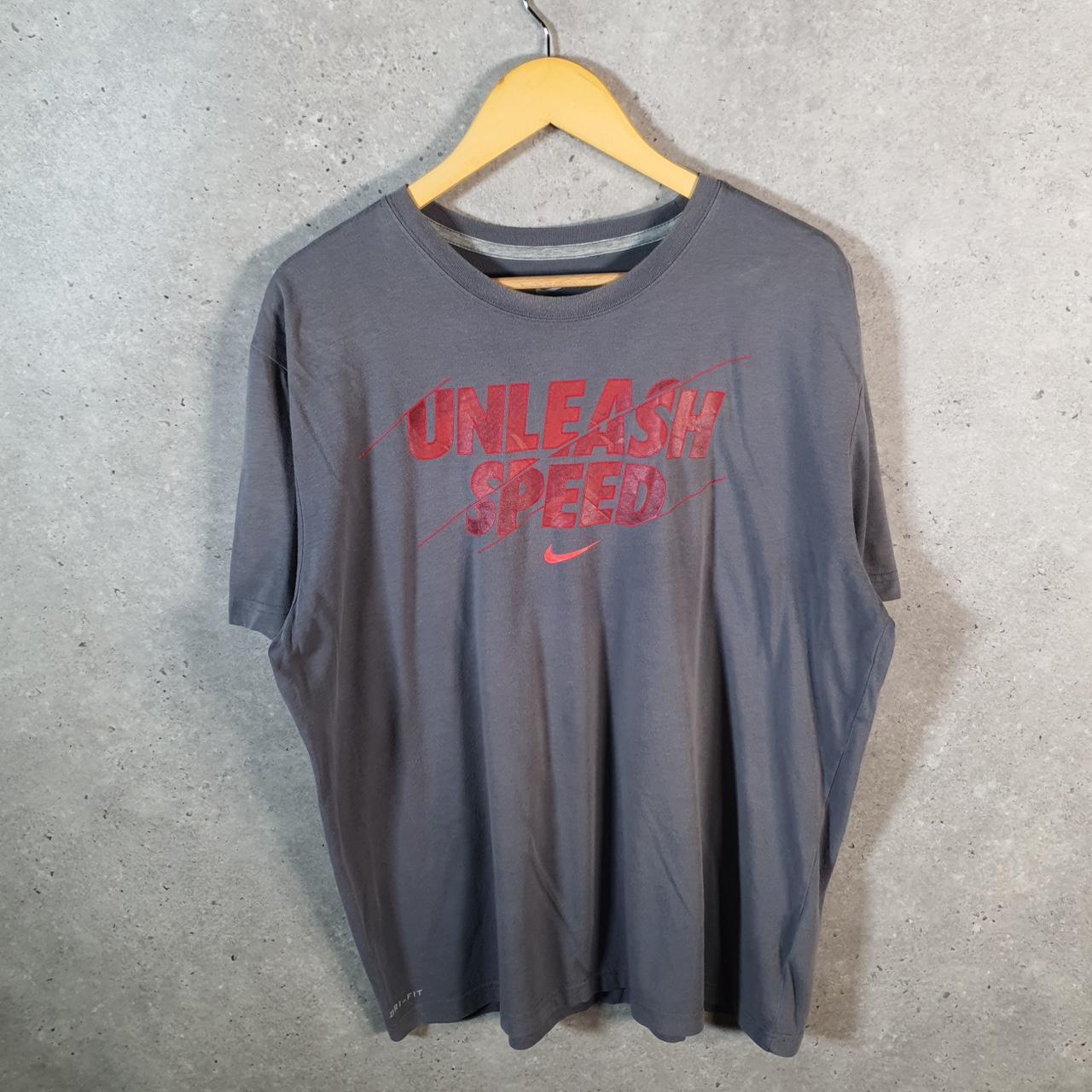 Vintage Nike Dri Fit Unleash Speed T Shirt Men’s XL Grey Logo Swoosh Athletic