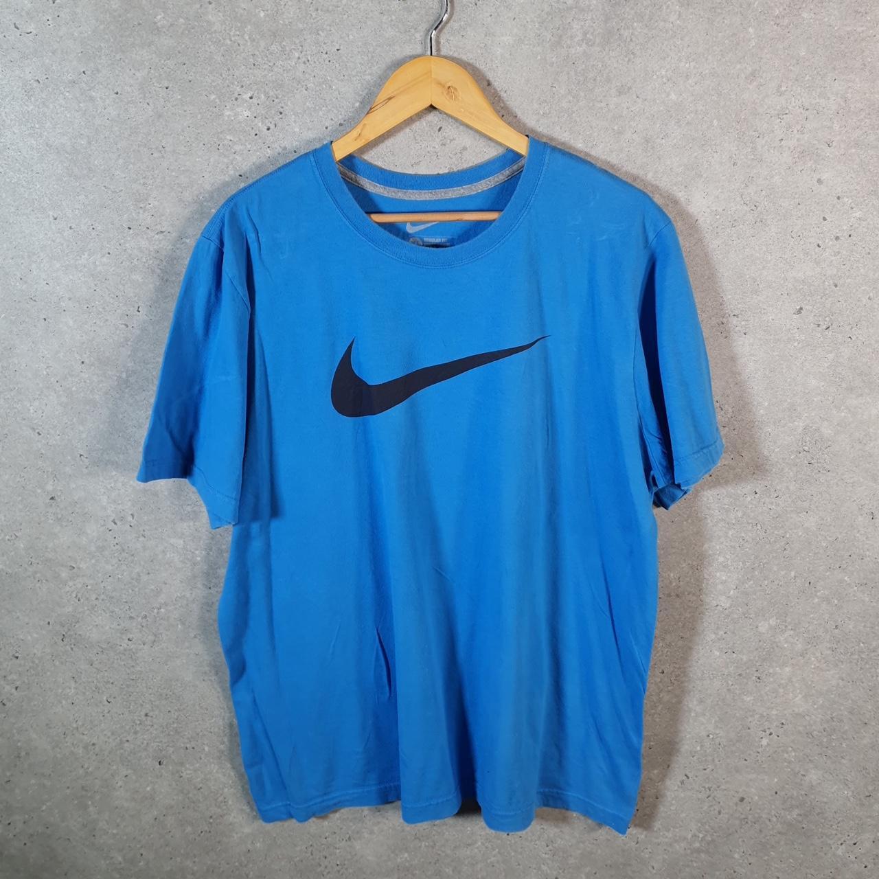 Vintage Nike T Shirt Men’s XL Blue Printed Single Swoosh Logo Athletic Big Fish Vintage
