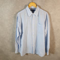 Vintage Ralph Lauren Button Down Shirt Men’s XL Blue Striped Custom Fit Cotton Pocket
