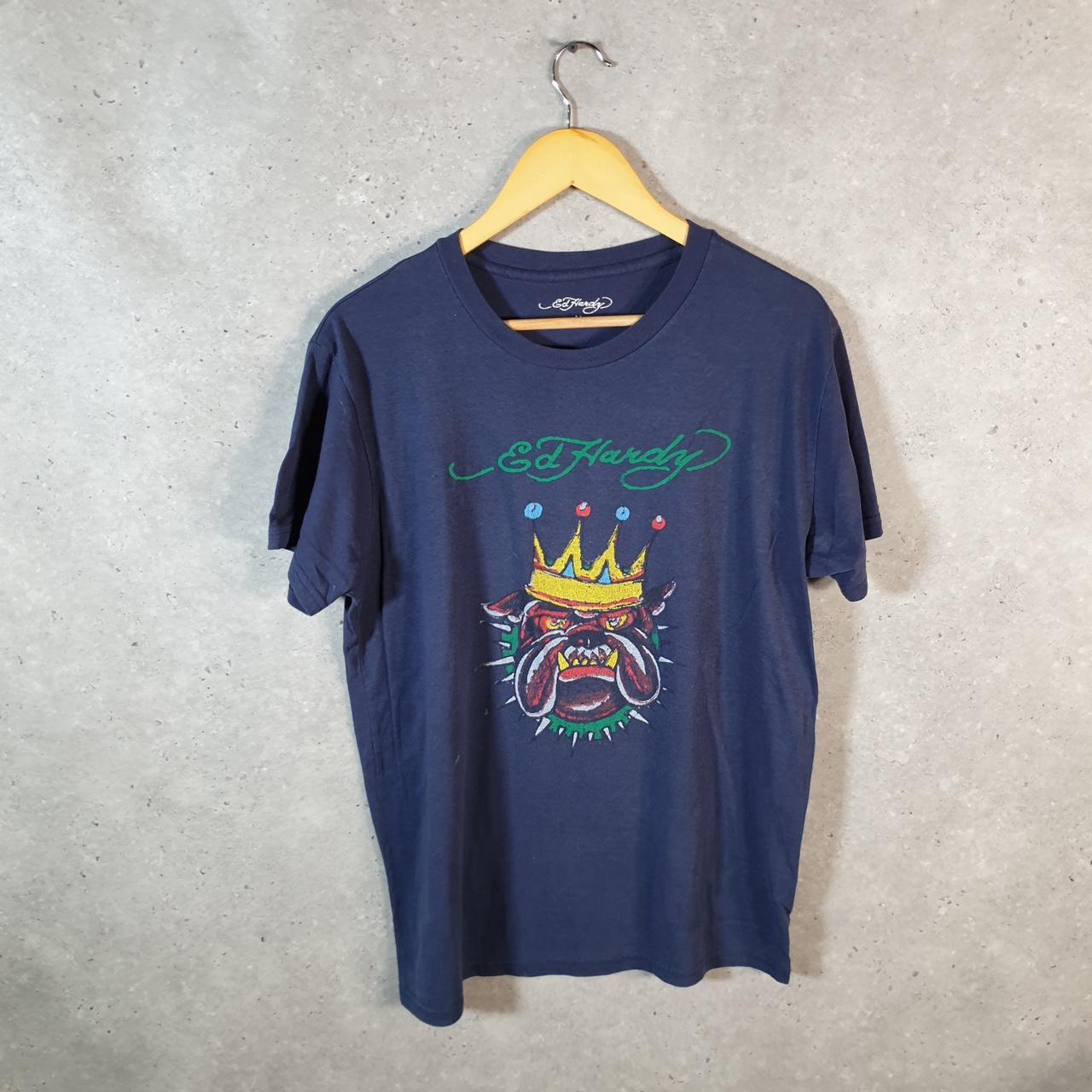 Vintage Ed Hardy T Shirt Men’s Medium Blue Christian Audigier Love Heart Graphic Skull Y2K