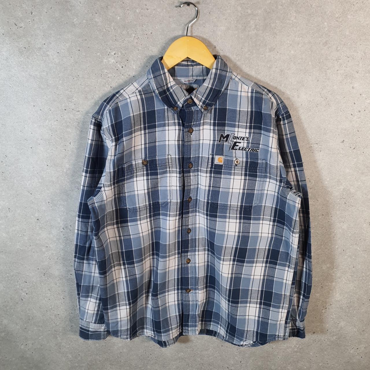 Vintage Carhartt Shirt Button Down Mens Large Blue Long Sleeve Utility Relaxed Fit