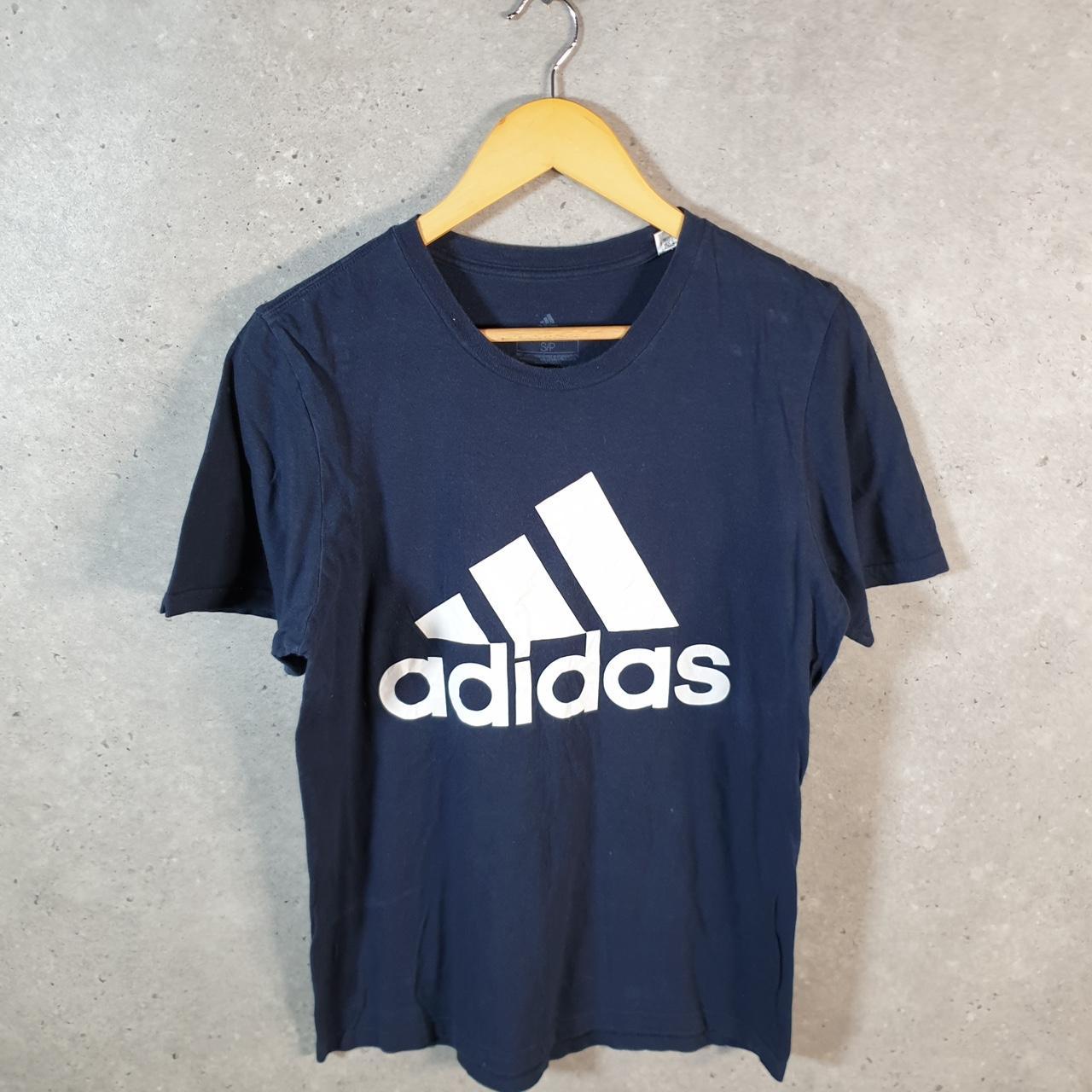 Vintage Adidas Amplifier T Shirt Men’s Small Navy Blue Three Stripes Athletic Logo