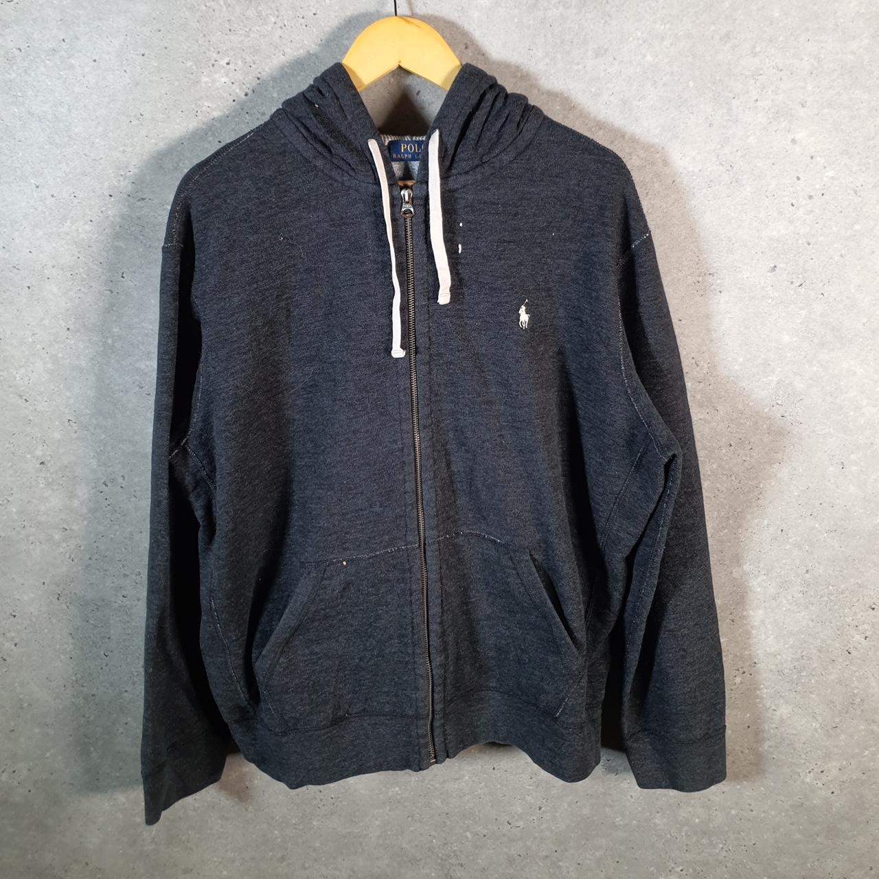 Vintage Ralph Lauren Polo Heavyweight Hoodie Men’s XL Grey Cotton Full Zip Pony