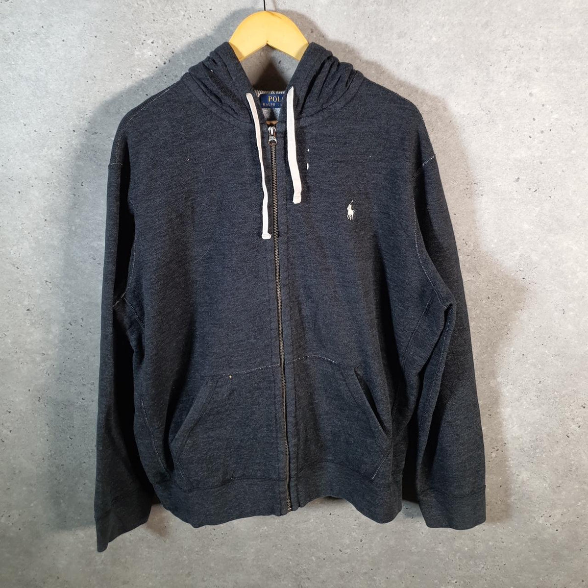 Vintage Ralph Lauren Polo Heavyweight Hoodie Men’s XL Grey Cotton Full Zip Pony