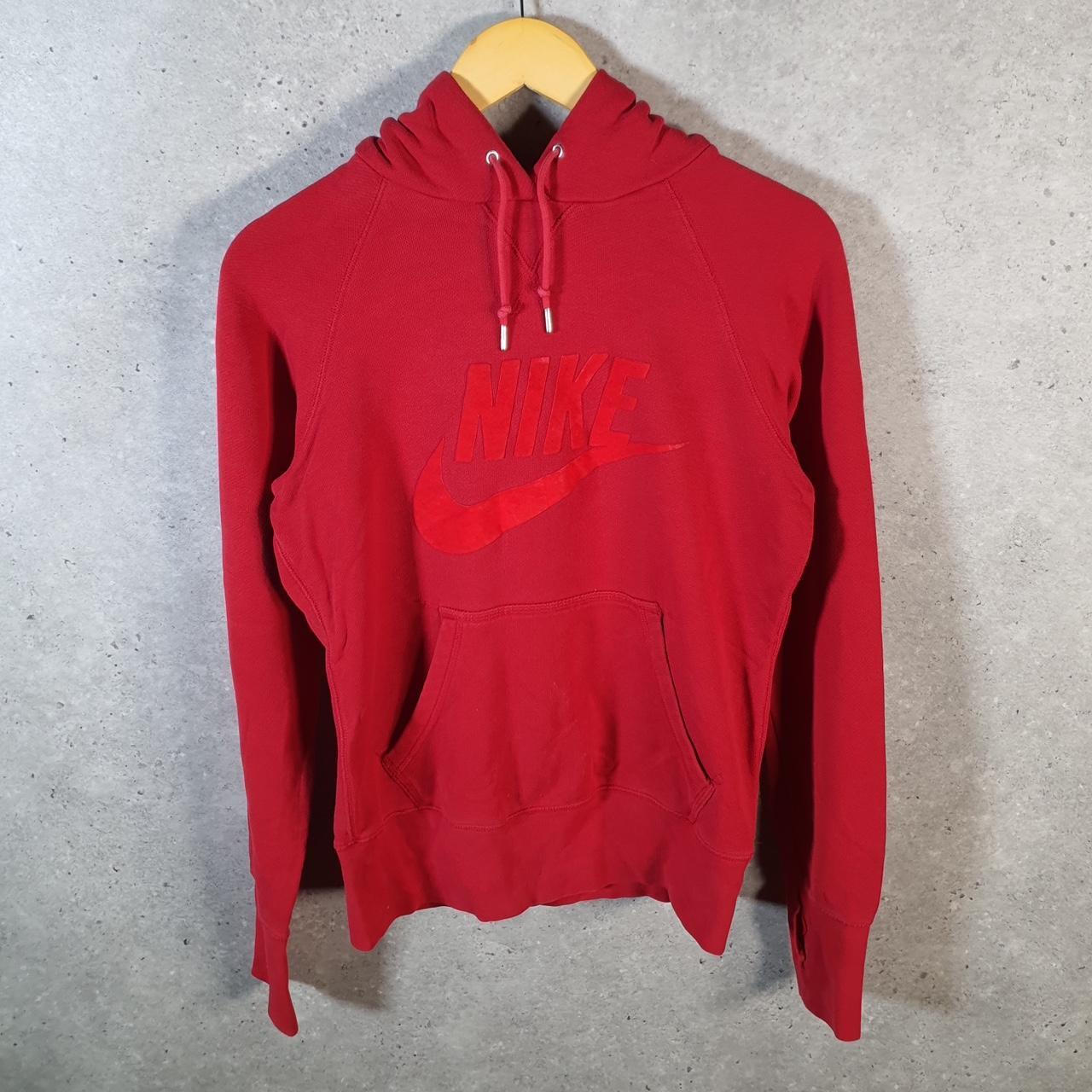 Vintage Nike 90s Club Hoodie Womens Medium Red Swoosh Y2K Pullover Logo