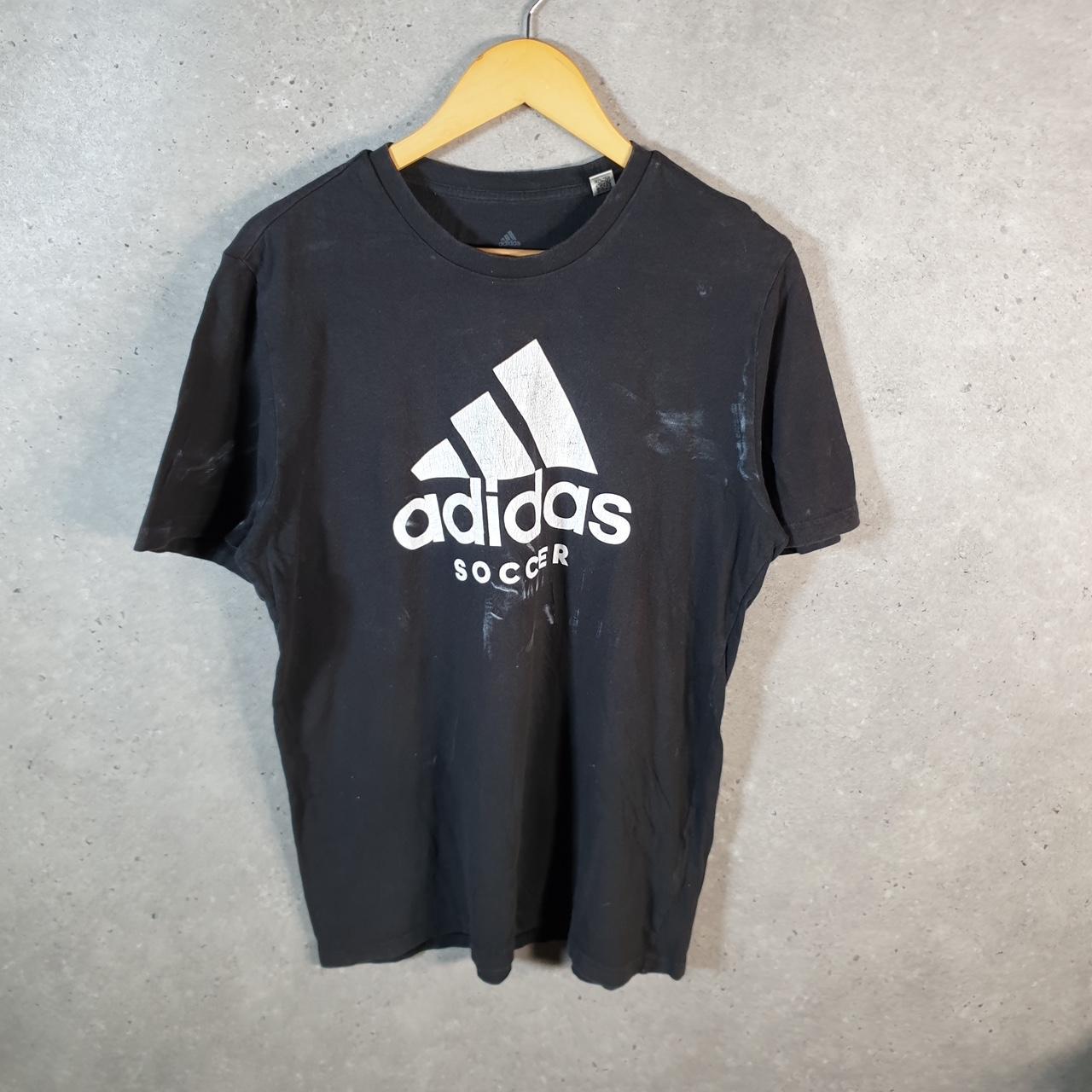 Vintage Adidas Soccer T Shirt Shirt Men’s Medium Black Three Stripes Logo Athletic C9936
