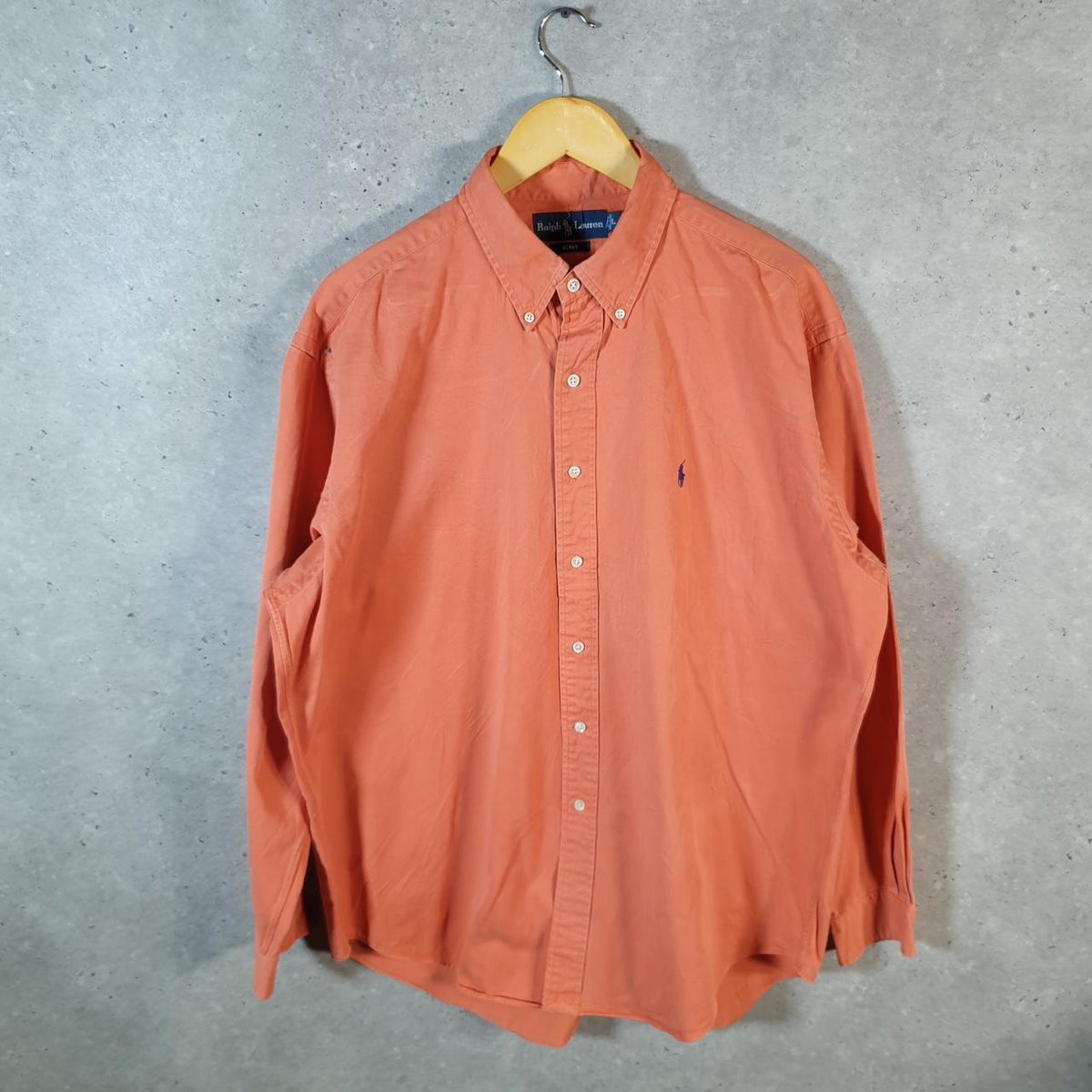 Vintage Ralph Lauren Button Down Shirt Men’s Large Orange Blake Fit Cotton Pony