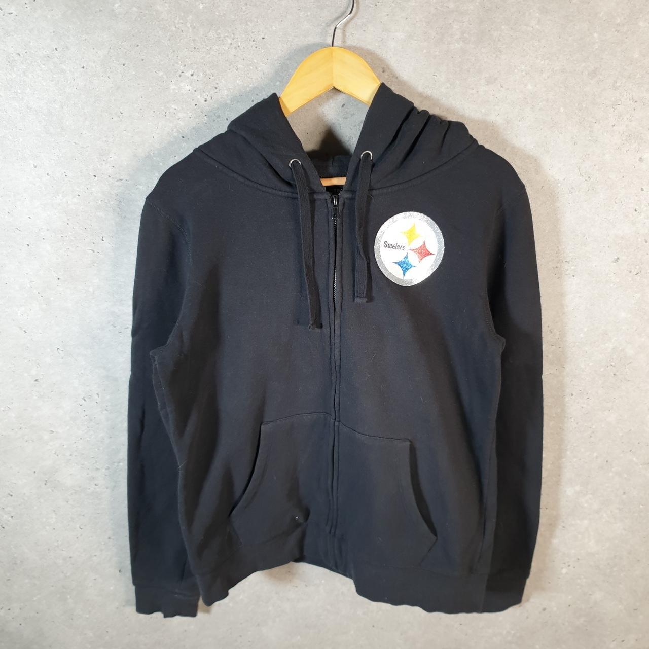 Vintage NFL Pittsburgh Steelers Hoodie Womens Large Black USA Pro Sport