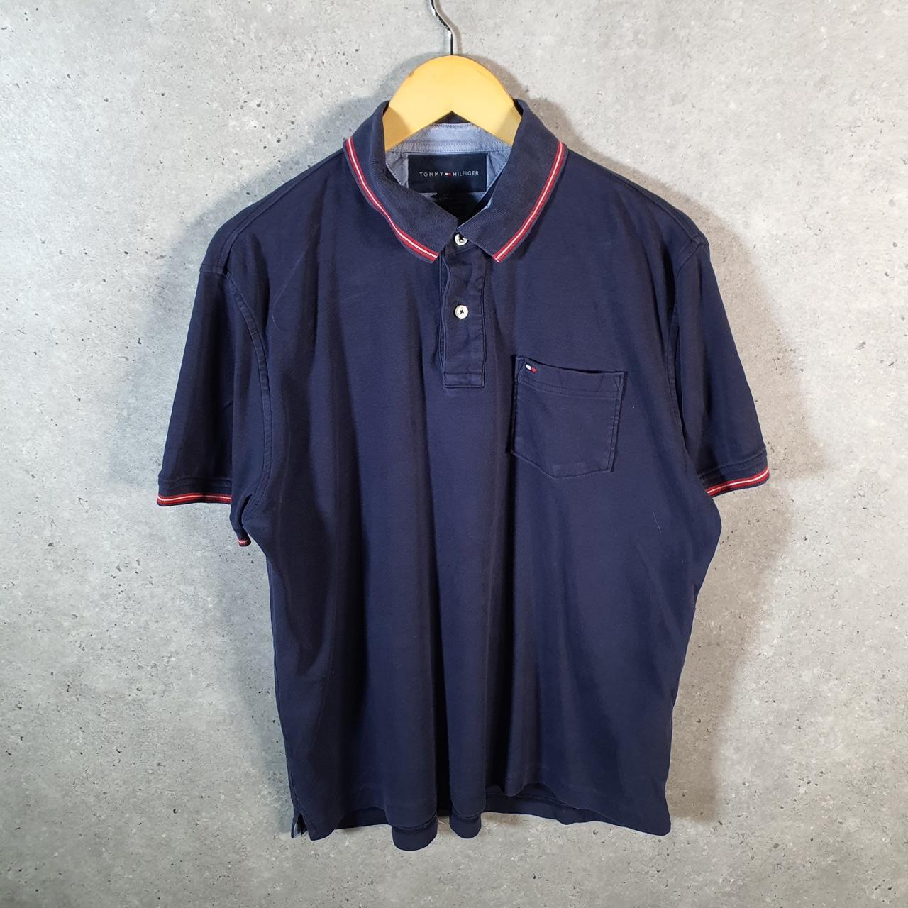 Vintage Tommy Hilfiger Polo Shirt Men’s Large Navy Blue Custom Fit Embroidered Logo