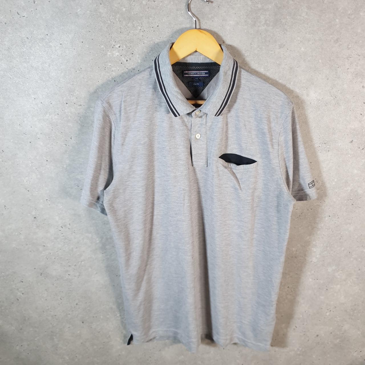 Vintage Tommy Hilfiger Polo Shirt Men’s 2XL Grey Slim Fit Embroidered Logo