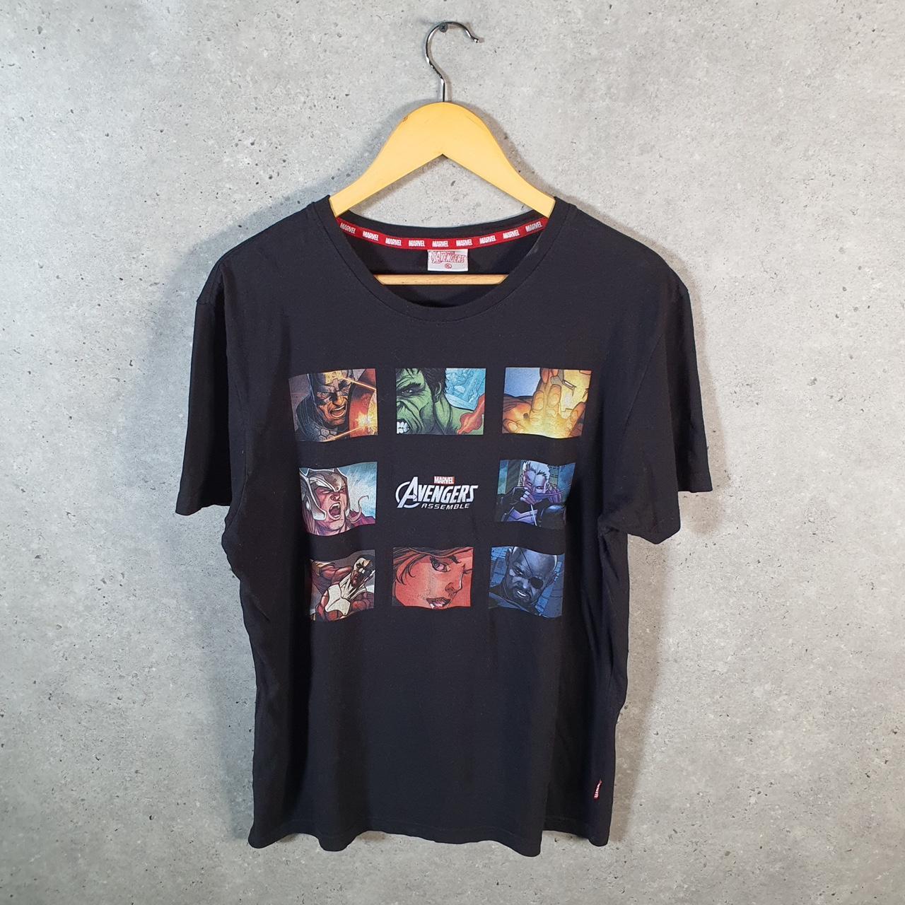 Vintage Marvel Avengers Assemble T Shirt Men’s XL Black Spellout Graphic