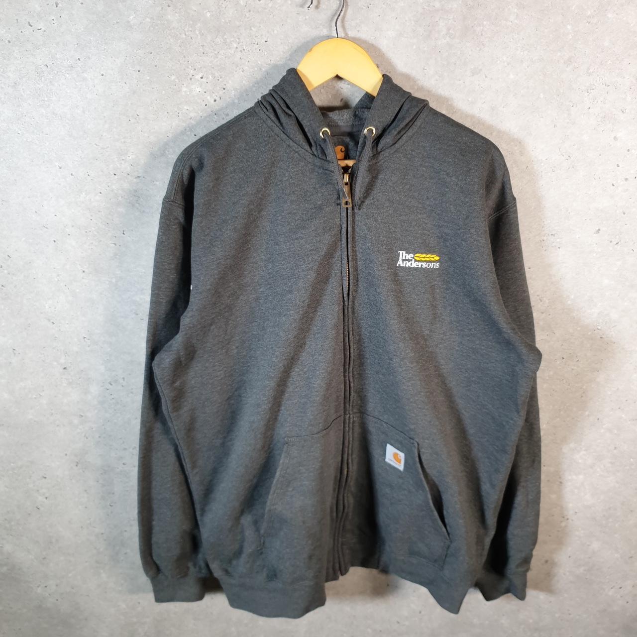 Vintage Carhartt Hoodie Mens Large Grey Full Zip Blank Sweatshirt USA Original Fit