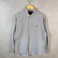 Vintage Ralph Lauren Button Down Shirt Men’s Large Grey Striped Custom Fit Pony