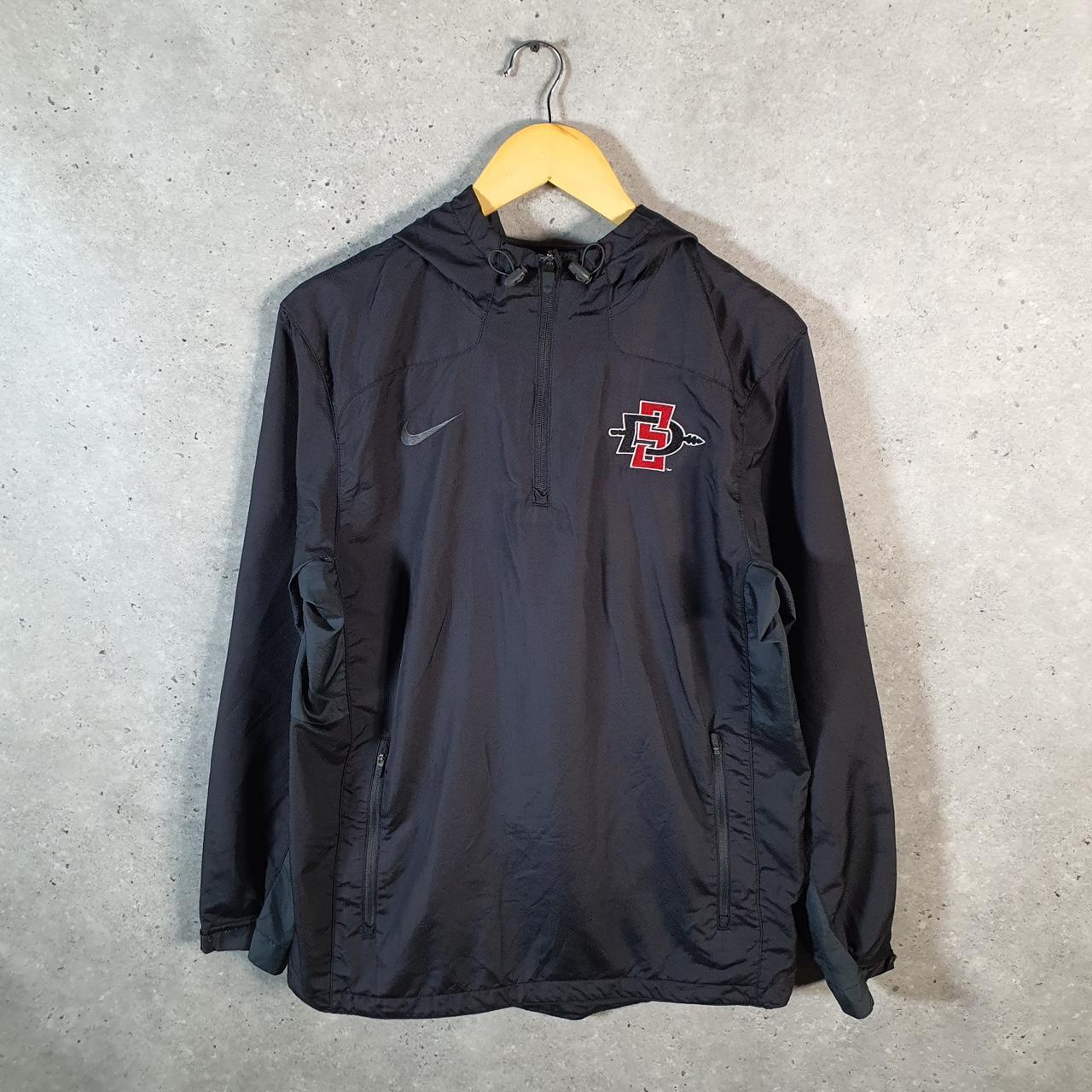 Vintage Nike Windbreaker Track Jacket Mens Medium Black USA Swoosh 1/4 Zip