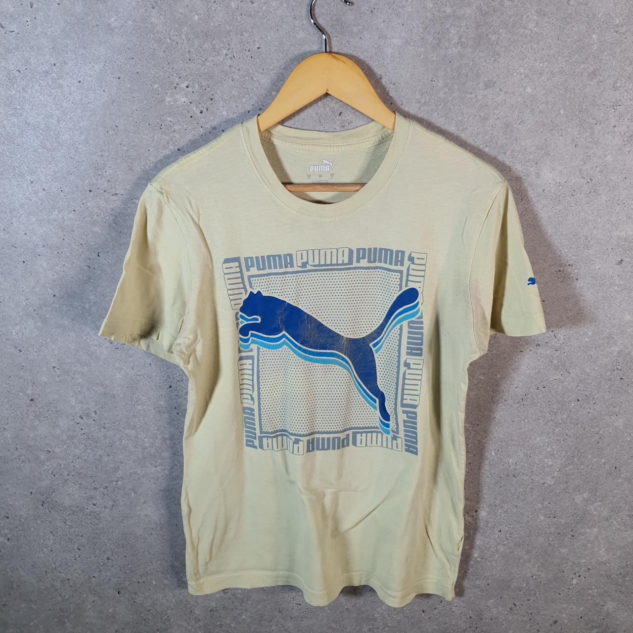 Vintage Puma Spellout T Shirt Men’s Small Yellow sports Logo Athletic