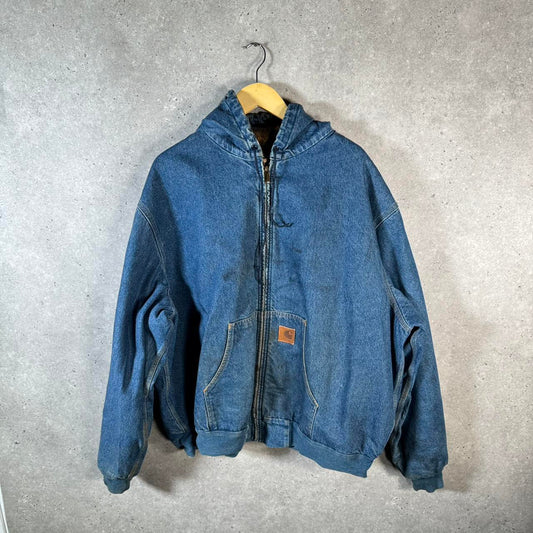 Vintage Carhartt 00s Active Hooded Denim Jacket Men’s XXXL J08 DST Blanket Lined USA