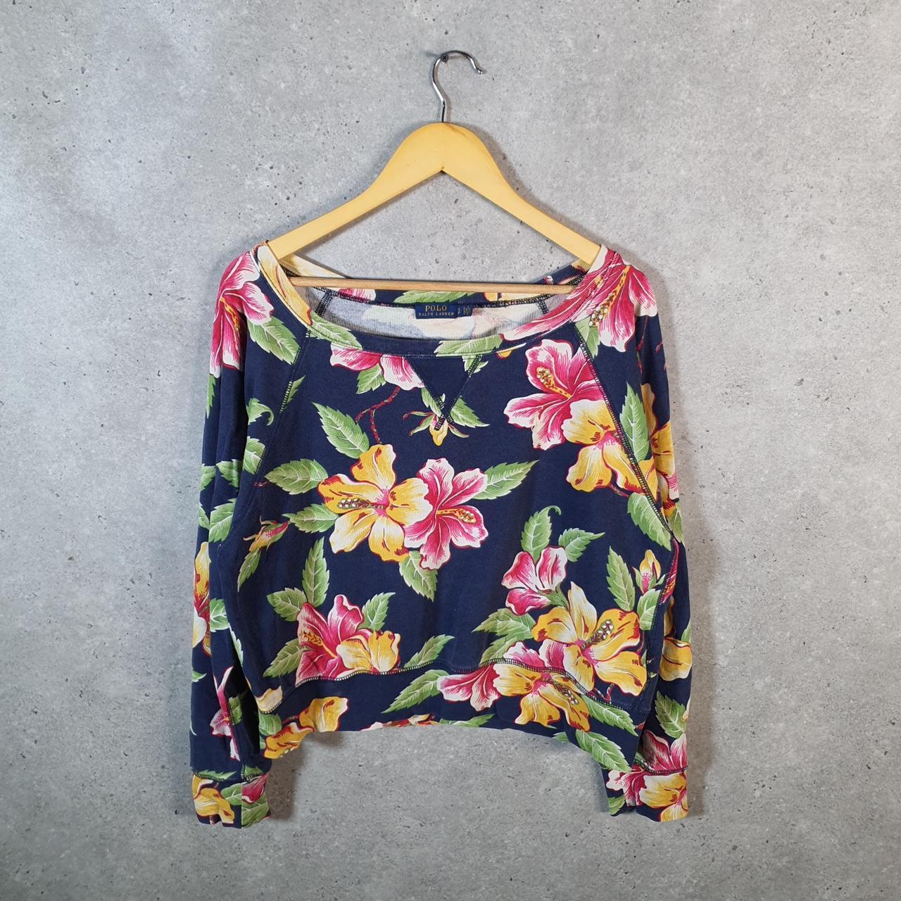 Vintage Ralph Lauren Polo Sweatshirt Womens Small Floral Flowers Pullover Pony