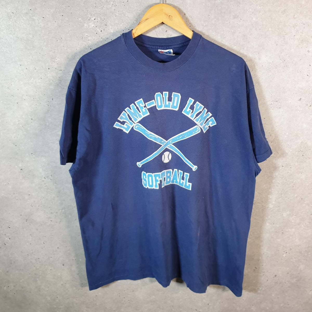 Vintage Hanes Lyme Softball 90s USA Single Stitch T Shirt Men’s XL Blue C8059