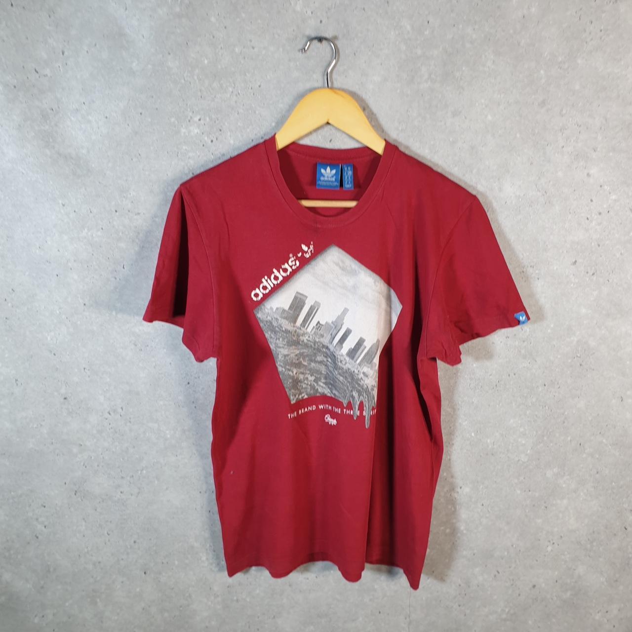 Vintage Adidas Trefoil T Shirt Men’s Medium Burgundy Red Spellout Logo Athletic