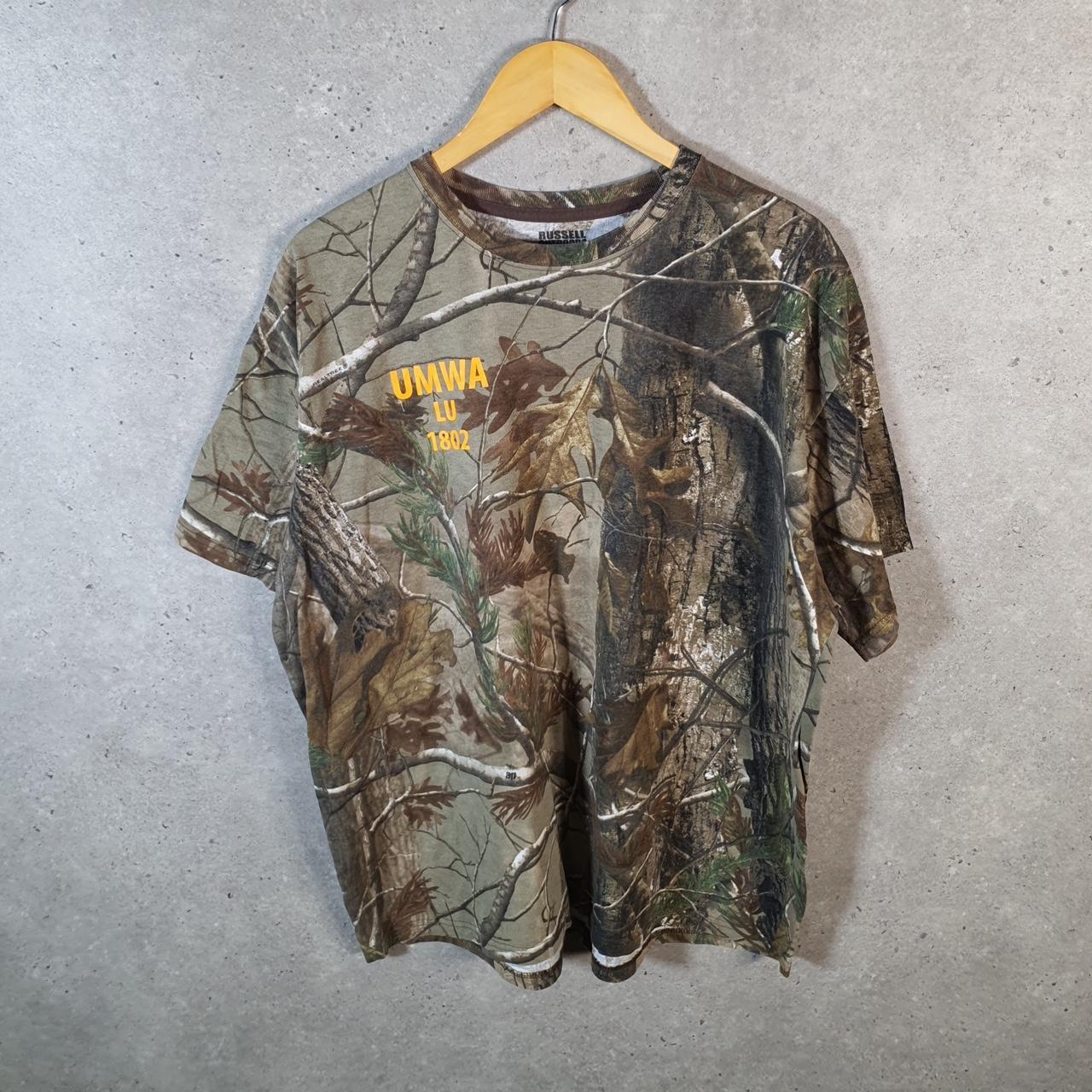 Vintage Russell Outdoors RealTree Camoflauge T Shirt Men’s XL Green Camo Short Sleeve