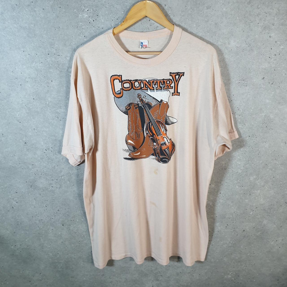 Vintage All Texas Country Cowboy Graphic 90s Single Stitch T Shirt Men’s XL Beige