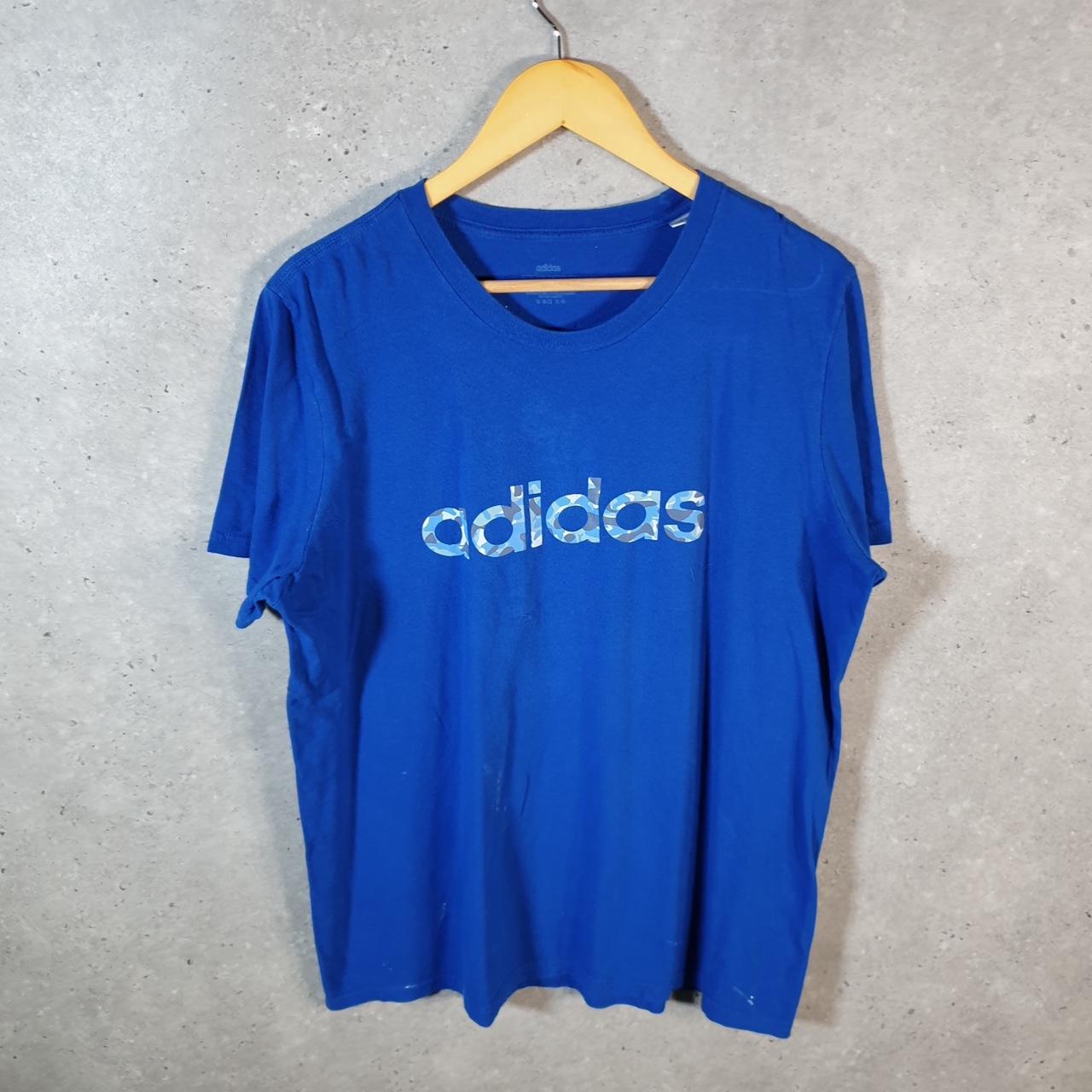 Vintage Adidas Spellout T Shirt Men’s Large Blue Three Stripes Logo Athletic