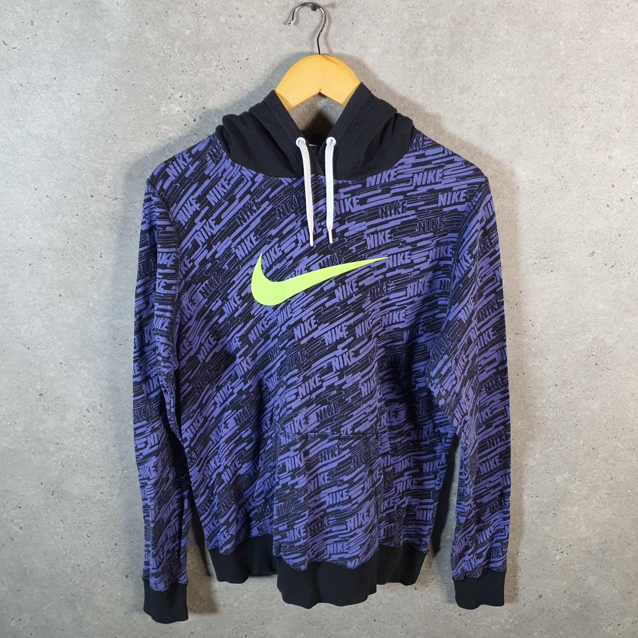 Vintage Nike Spellout All Over Print Hoodie Womens XL Purple Swoosh Y2K Pullover