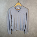 Vintage Lacoste Sweatshirt Men’s Small Grey Pullover Logo Y2K Jumper Logo