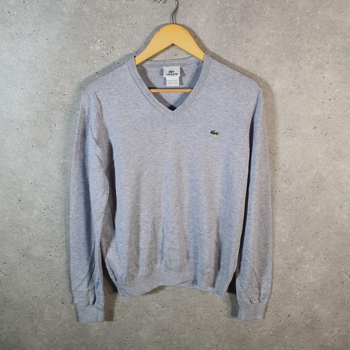 Vintage Lacoste Sweatshirt Men’s Small Grey Pullover Logo Y2K Jumper Logo