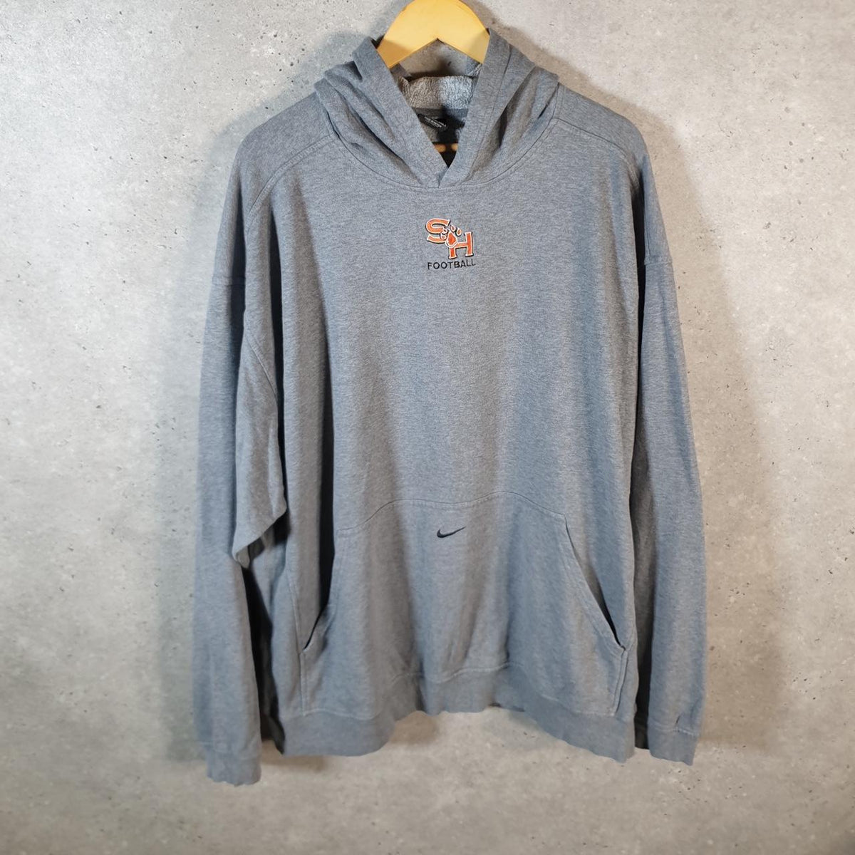Vintage Nike SH Football Centre Swoosh Hoodie Men’s 2XL Grey Pro Sport Y2K Pullover Logo