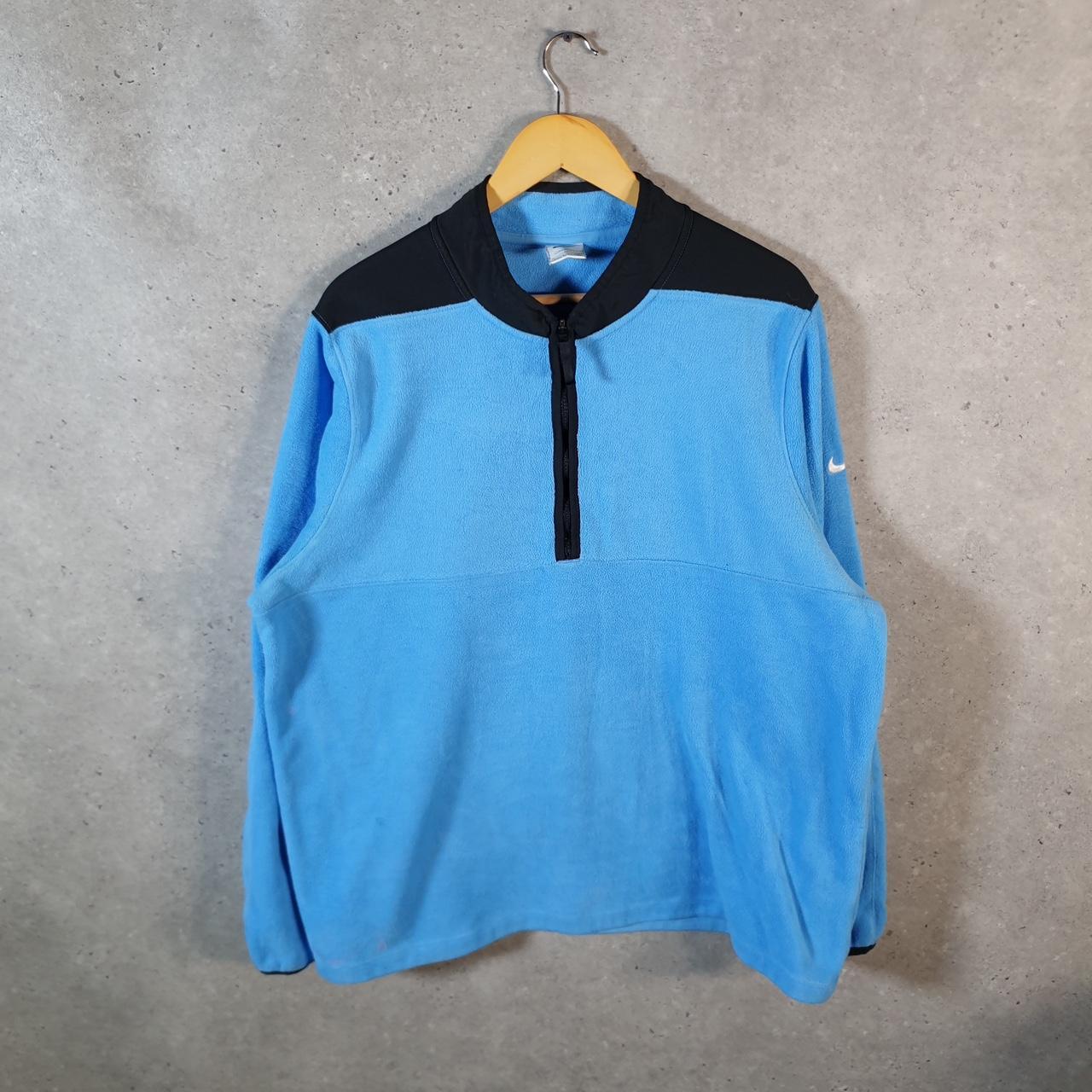 Vintage Nike Therma fit Fleece Sweatshirt Men’s XL 1/4 Zip Blue Swoosh Y2K Pullover