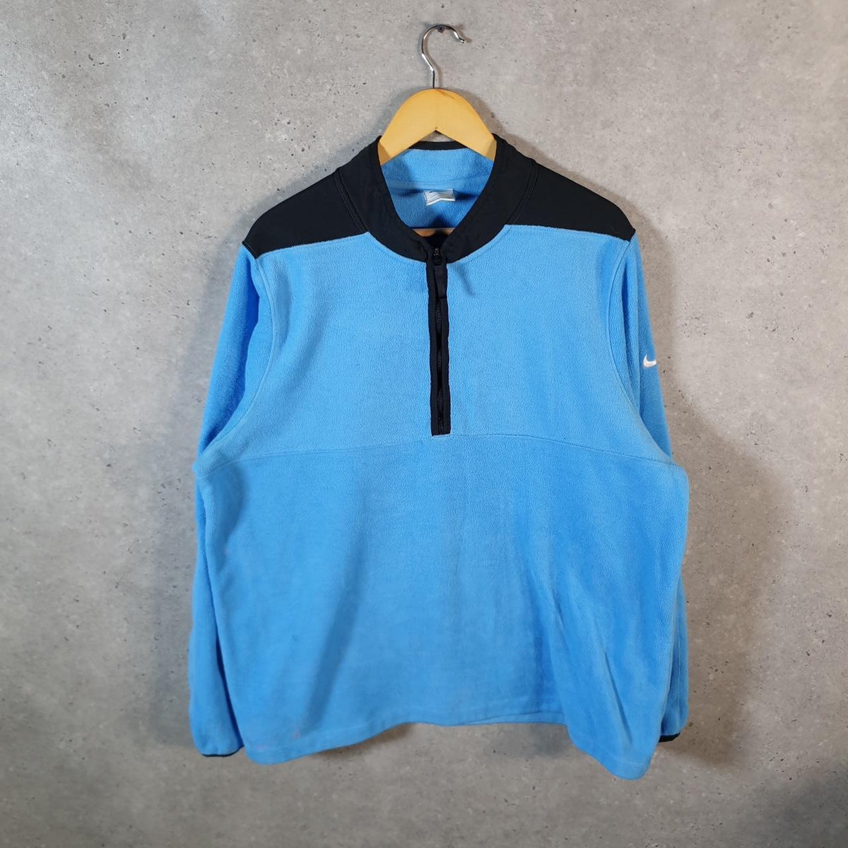 Vintage Nike Therma fit Fleece Sweatshirt Men’s XL 1/4 Zip Blue Swoosh Y2K Pullover