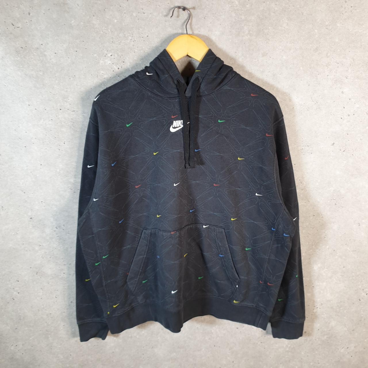 Vintage Nike Club All Over Print AOP Hoodie Men’s Large Black Embroidered Pullover